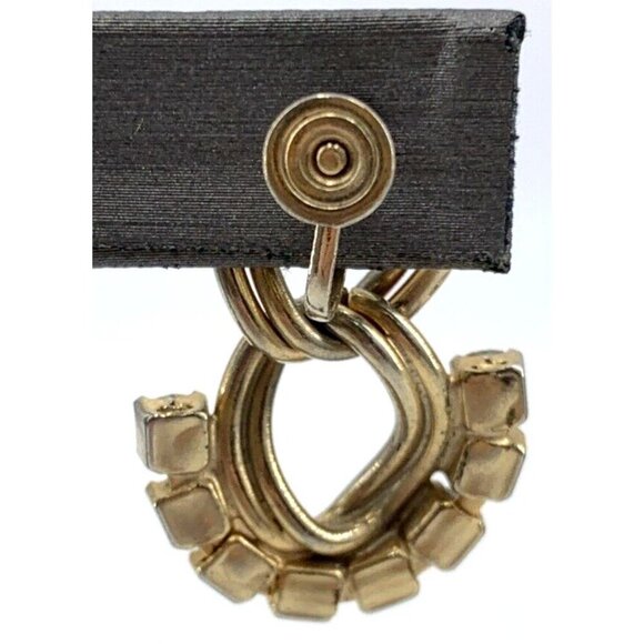 Vintage Rhinestone Bracelet and Earring Screw Back Cuban Link Gold Tone Set - Picture 8 of 12